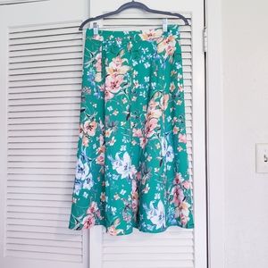 LOFT Green Floral Tropical Midi Skirt 2